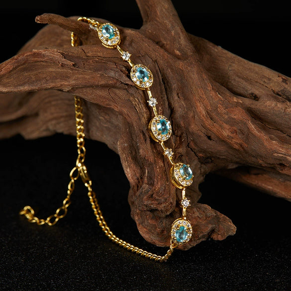 Jewelry S925 Sterling Silver Natural Gemstone Geometric Style Bracelet For Women