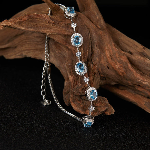 Jewelry S925 Sterling Silver Natural Gemstone Geometric Style Bracelet For Women