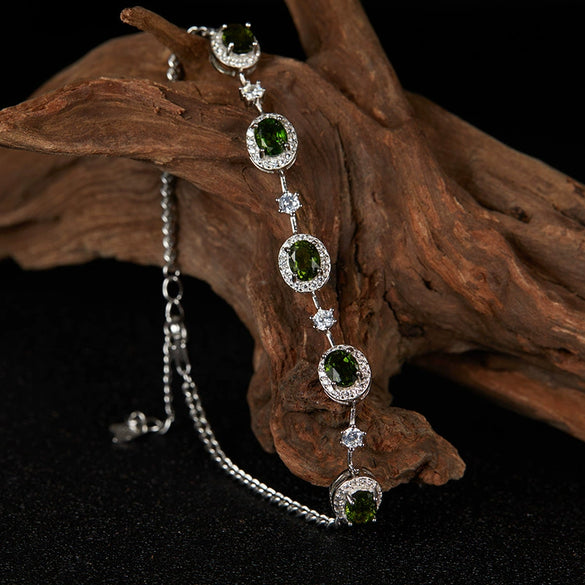 Jewelry S925 Sterling Silver Natural Gemstone Geometric Style Bracelet For Women