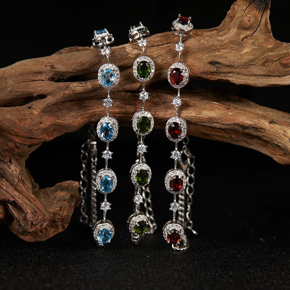 Jewelry S925 Sterling Silver Natural Gemstone Geometric Style Bracelet For Women