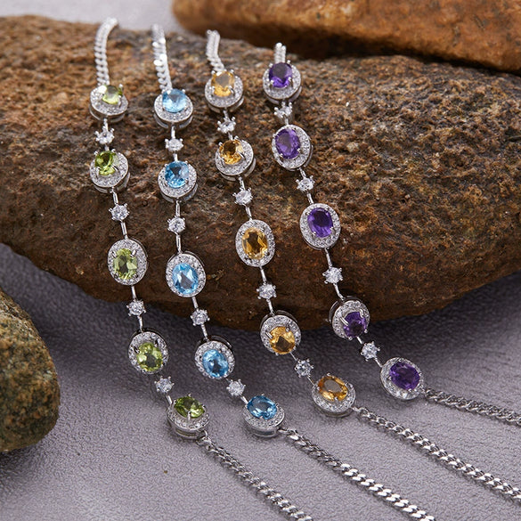Jewelry S925 Sterling Silver Natural Gemstone Geometric Style Bracelet For Women