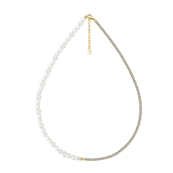 Jewelry S925 Sterling Silver Natural Pearl Geometric Pendant Necklace Electroplating