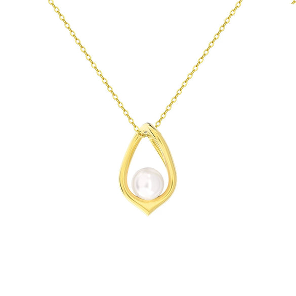 Jewelry S925 Sterling Silver Natural Pearl Geometric Pendant Necklace Electroplating