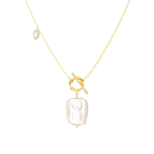 Jewelry S925 Sterling Silver Natural Pearl Geometric Pendant Necklace Electroplating
