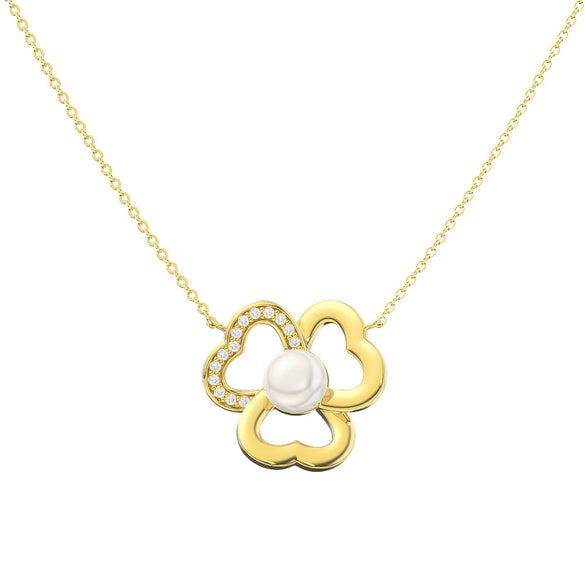 Jewelry S925 Sterling Silver Natural Pearl Geometric Pendant Necklace Electroplating