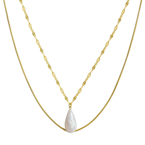 Jewelry S925 Sterling Silver Natural Pearl Geometric Pendant Necklace Electroplating