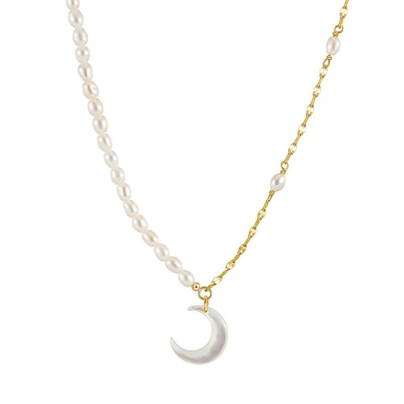Jewelry S925 Sterling Silver Natural Pearl Geometric Pendant Necklace Electroplating