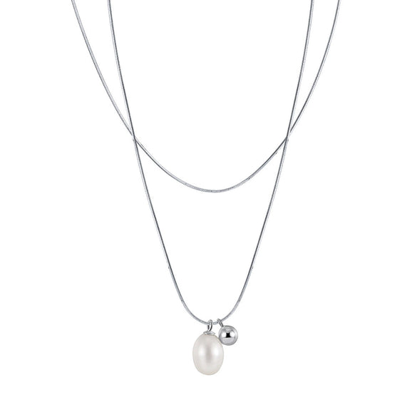 Jewelry S925 Sterling Silver Natural Pearl Geometric Pendant Necklace Electroplating