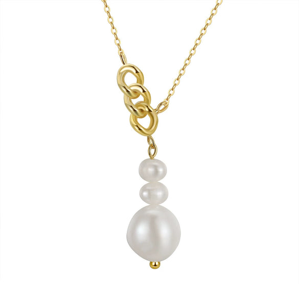 Jewelry S925 Sterling Silver Natural Pearl Geometric Pendant Necklace Electroplating