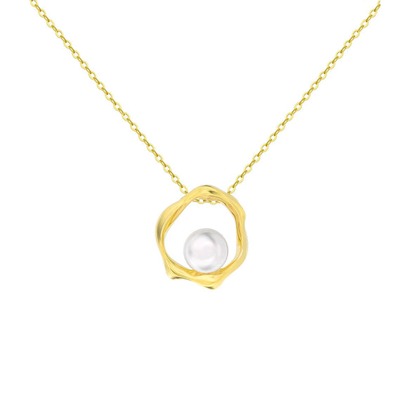 Jewelry S925 Sterling Silver Natural Pearl Geometric Pendant Necklace Electroplating
