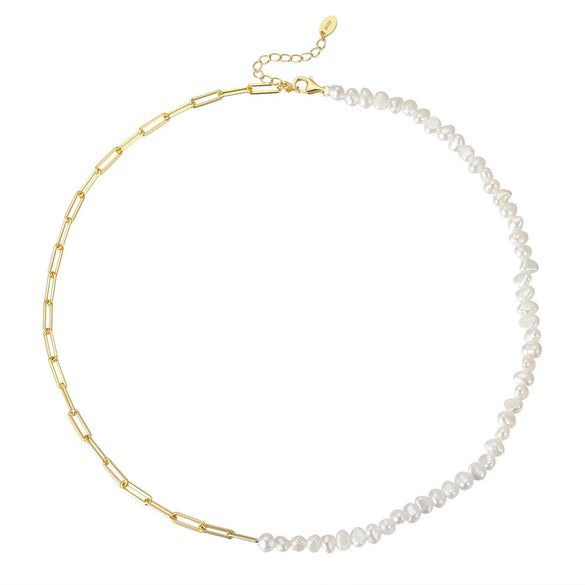Jewelry S925 Sterling Silver Natural Pearl Geometric Pendant Necklace Electroplating