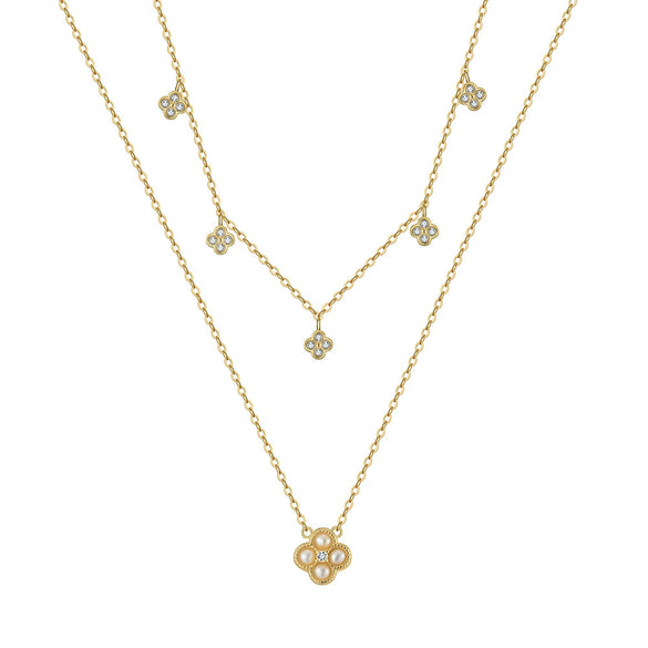 Jewelry S925 Sterling Silver Natural Pearl Geometric Pendant Necklace Electroplating