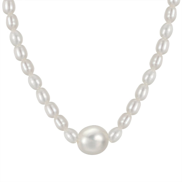Jewelry S925 Sterling Silver Natural Pearl Geometric Pendant Necklace Electroplating