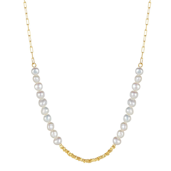 Jewelry S925 Sterling Silver Natural Pearl Geometric Pendant Necklace Electroplating