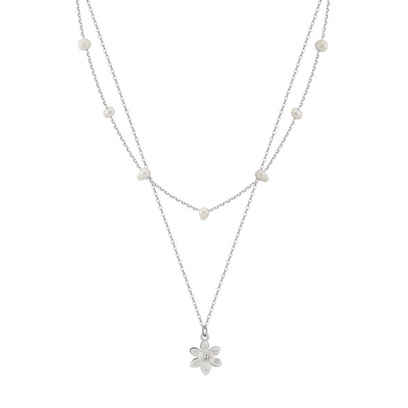 Jewelry S925 Sterling Silver Natural Pearl Geometric Pendant Necklace Electroplating