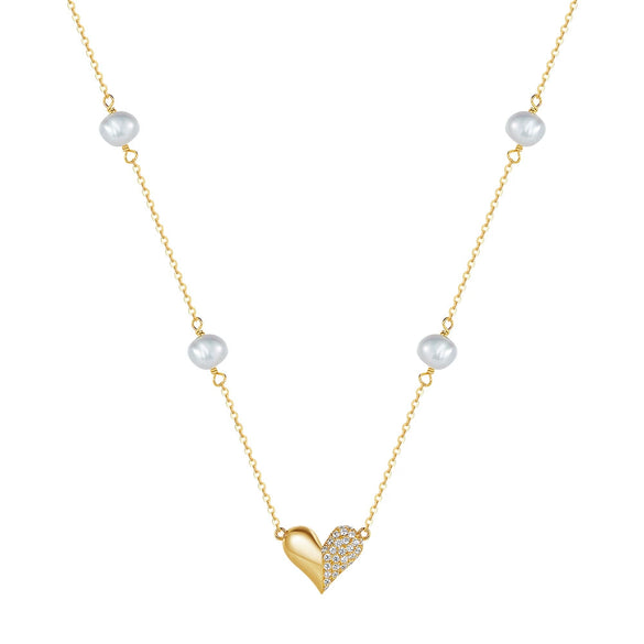 Jewelry S925 Sterling Silver Natural Pearl Geometric Pendant Necklace Electroplating