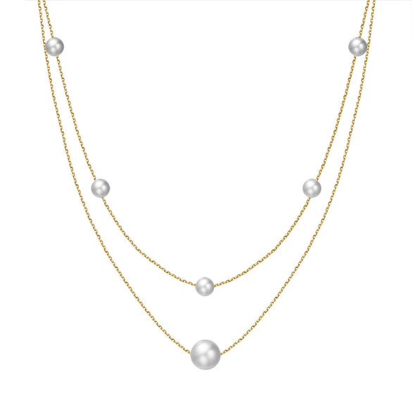 Jewelry S925 Sterling Silver Natural Pearl Geometric Pendant Necklace Electroplating