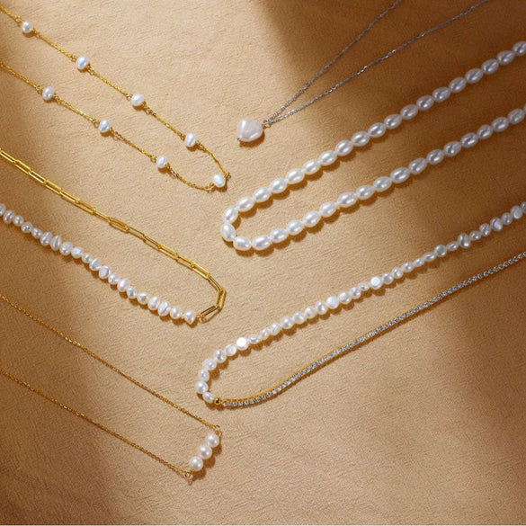 Jewelry S925 Sterling Silver Natural Pearl Geometric Pendant Necklace Electroplating