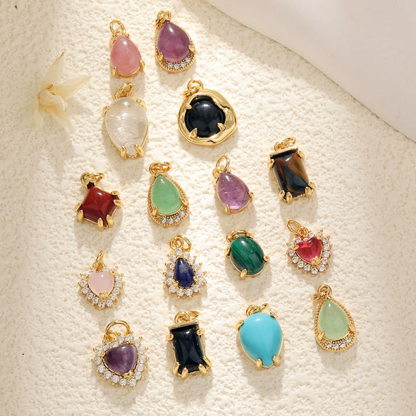 Jewelry Semiprecious Stone Heartshaped Pendants Copper Plated With 18K Gold Inlay Crystal Bracelet Charms Sweet Style
