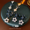 Jewelry Set Alloy Copper Pendant Earrings And Clavicle Chain With Zircon Heart Water Drop Bell Flower Design Highend Style