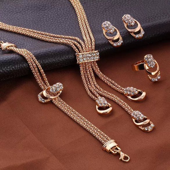 Jewelry Set Alloy Gold Plated Geometric Crystal Four Pieces Suit
