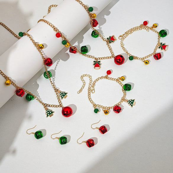 Jewelry Set Christmas Tree Bell Iron Geometric Electroplated
