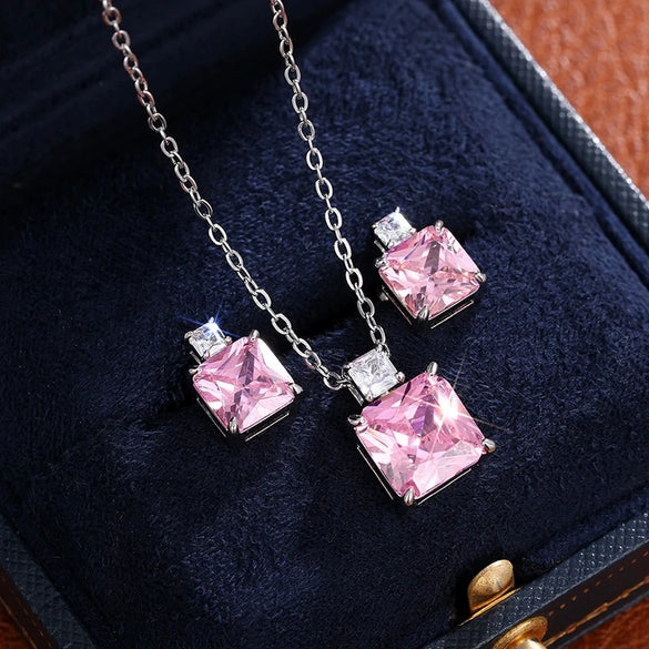 Jewelry Set Copper Princess Geometric Cube Imitation Ice Flower Women's Perfumery Bottle Earrings Necklace