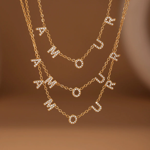 Jewelry Set English Letter Pattern 316L Stainless Steel 316L Stainless Steel Goldplated Electroplated Clavicle Necklace And Bracelet
