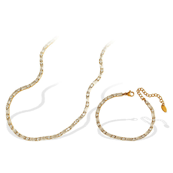Jewelry Set Fashionable Zircon 316L Stainless Steel Necklace And Bracelet For Women With Electroplating Treatment