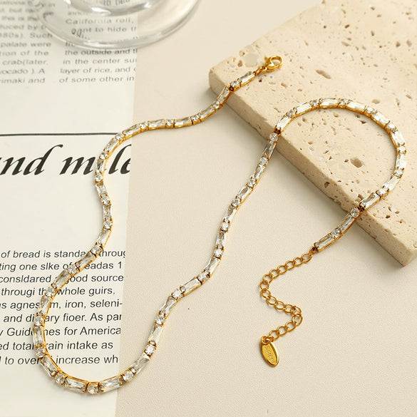 Jewelry Set Fashionable Zircon 316L Stainless Steel Necklace And Bracelet For Women With Electroplating Treatment