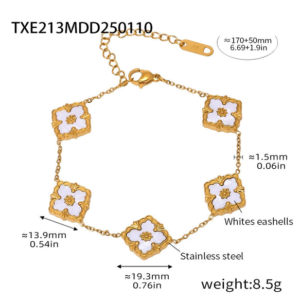 Jewelry Set Fourleaf Clover Flower Diamondshaped Titanium Steel O Word Chain Plated With Real Gold