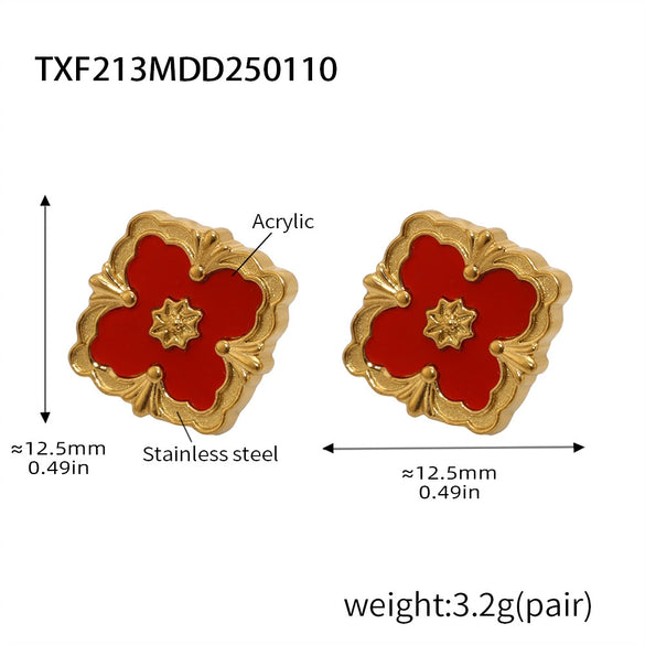 Jewelry Set Fourleaf Clover Flower Diamondshaped Titanium Steel O Word Chain Plated With Real Gold