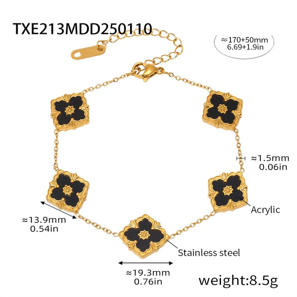 Jewelry Set Fourleaf Clover Flower Diamondshaped Titanium Steel O Word Chain Plated With Real Gold