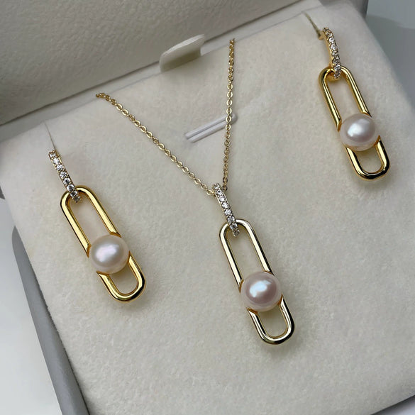 Jewelry Set Freshwater Pearl Earrings And Necklace Silver Needle Accessories For Women