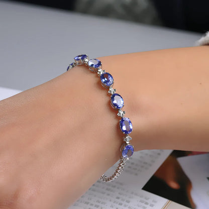 Jewelry Set Geometric Bracelet Tanzanite Petal Ring Blue Crystal Pendant Four Claw Earrings