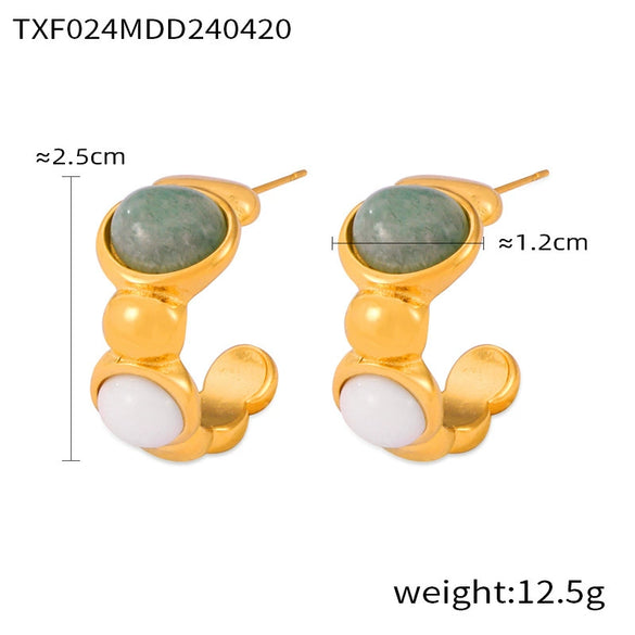 Jewelry Set Geometric Inlaid Natural Stone Splicing Round Bead 316L Stainless Steel Electroplating Design For Women