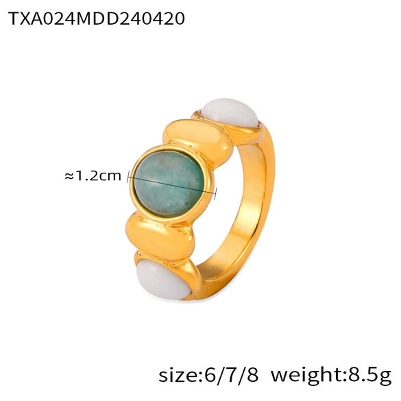 Jewelry Set Geometric Inlaid Natural Stone Splicing Round Bead 316L Stainless Steel Electroplating Design For Women