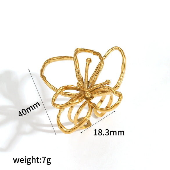 Jewelry Set Geometric Line Ring Earrings Stainless Steel Leaf Butterfly Electroplating
