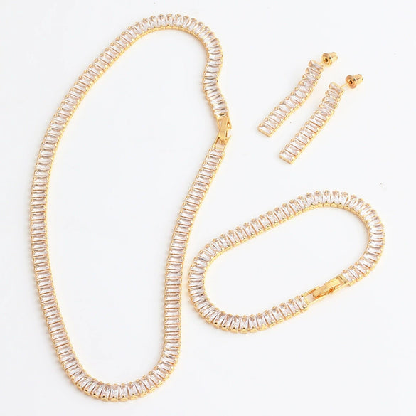 Jewelry Set Gold Electroplated Wave Inlaid Zircon Women's