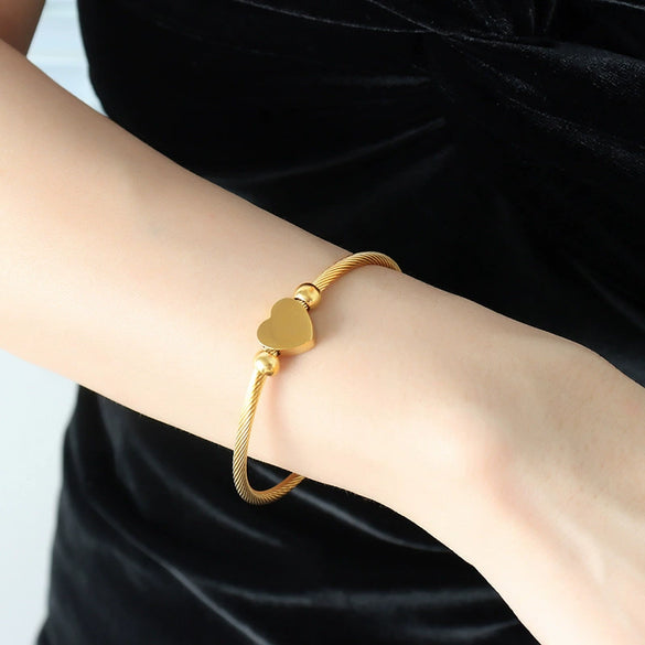 Jewelry Set Goldplated Titanium Steel Love Shape Adjustable Coil Bracelet And Ring