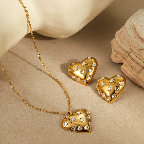 Jewelry Set Heart Shape Stainless Steel 18K Gold Plated For Women