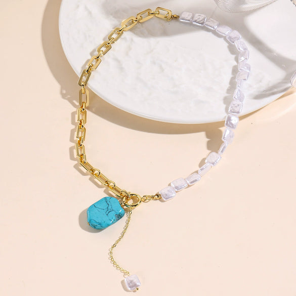 Jewelry Set Hiphop Style Ot Buckle Imitation Pearls Turquoise Heart Water Drop Bell Electroplating