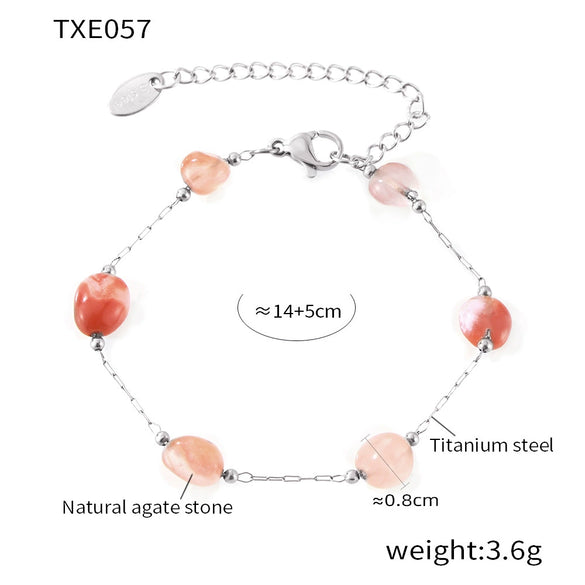 Jewelry Set Natural Agate Stone Handbeaded 316L Stainless Steel Chain Electroplating Design Unisex