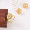 Jewelry Set Necklace Earrings Ring Titanium Steel Inlaid With Zircon Copper Plated With Real Gold Sunflower Pattern Original Design