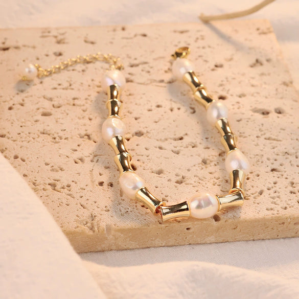 Jewelry Set Pearl Electroplating Women's Freshwater Pearl Splicing Necklace Bracelet Retro Style