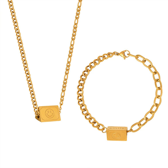 Jewelry Set Pendant Necklace Clavicle Bracelet Tassel English Letter Smiley Tapered Cylindrical 316L Stainless Steel Electroplated Unisex Women