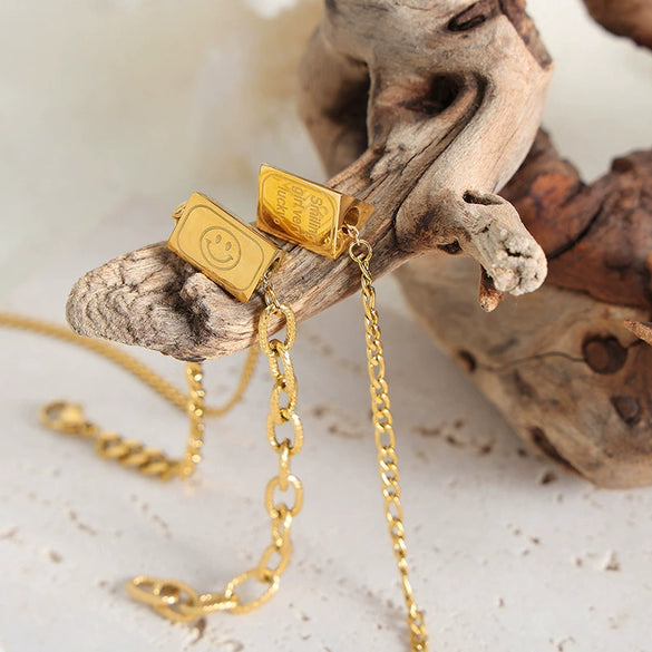 Jewelry Set Pendant Necklace Clavicle Bracelet Tassel English Letter Smiley Tapered Cylindrical 316L Stainless Steel Electroplated Unisex Women