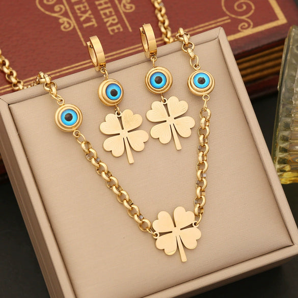Jewelry Set Stainless Steel Flower Electroplated Clavicle Chain For Women