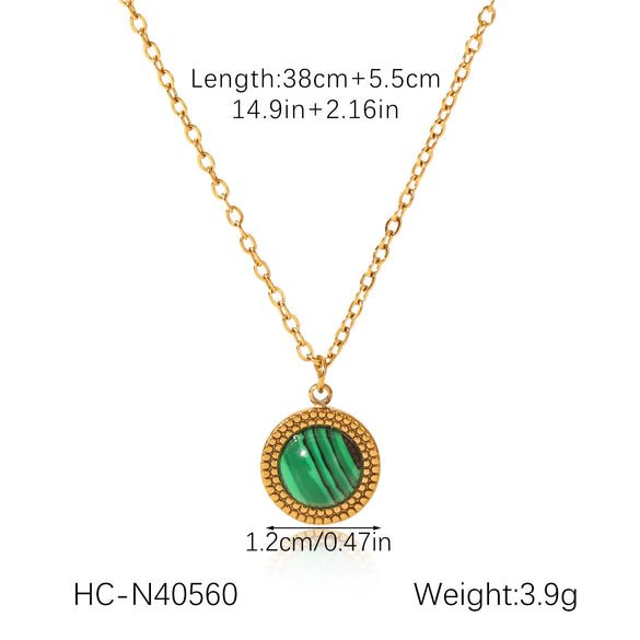 Jewelry Set Stainless Steel Geometric Malachite Set With Gems