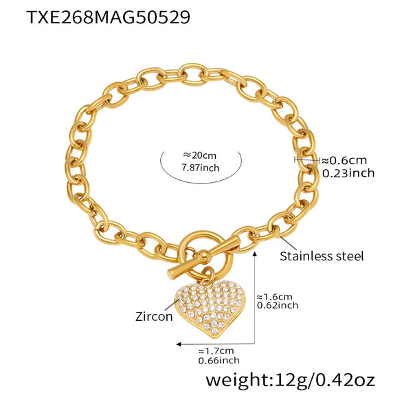 Jewelry Set 316L Stainless Steel Goldplated Heart Pendant Necklace And Bracelet